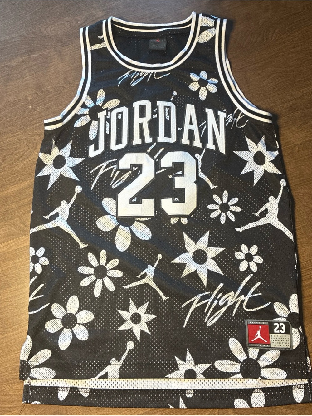 Jordan Kids' Printed 23 Jersey Size Large Black White Flowers
